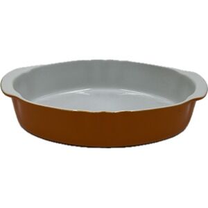 Vtg Cerutil Portugal Stoneware Casserole Baking Dish Oval Orange Scalloped 12x7